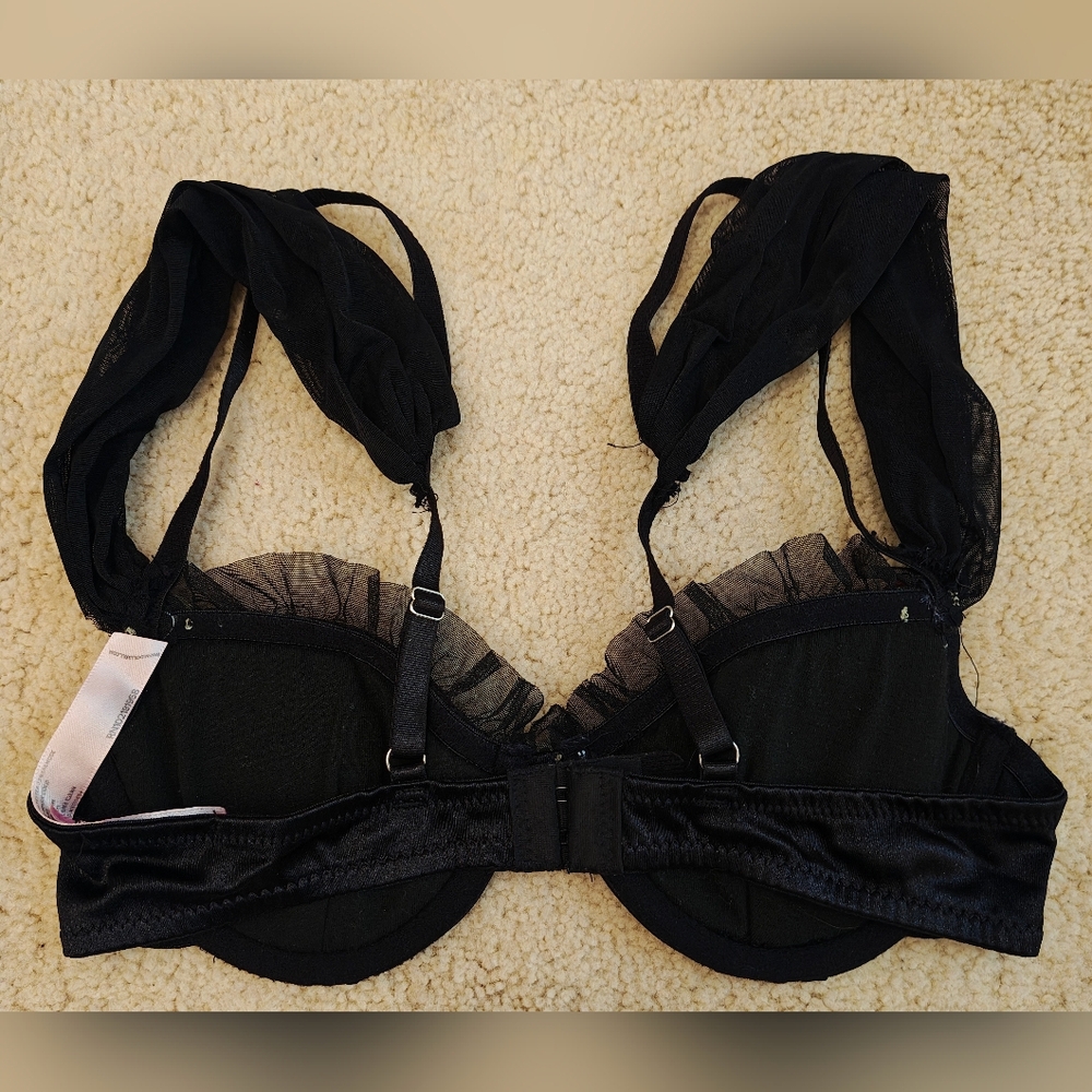 Sugar Thrillz Forbidden Fling Satin Bra w Lace, Rose Buds, Drape Sleeves Ruffles - Picture 7 of 14